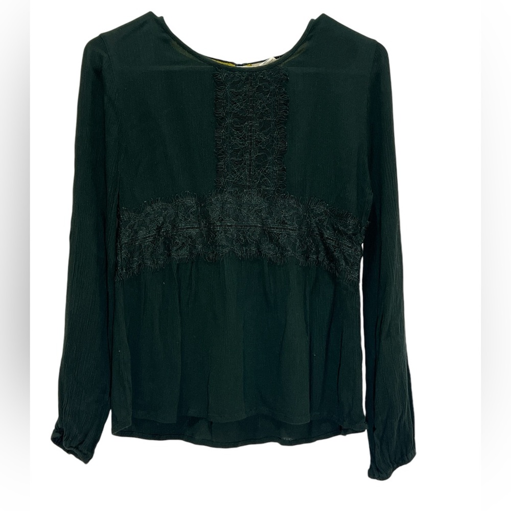 Clover + Scout Womens Blouse Size XS Dark Green Lace Long Sleeve Top Shirt